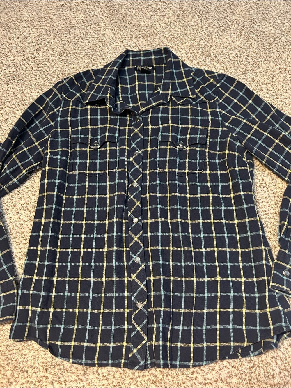 Lucky Brand Navy Plaid Button-Down Shirt NEVER WORN